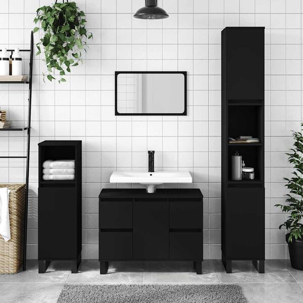 vidaXL Mueble de ba&ntilde;o madera de ingenier&iacute;a negro 80x33x60 cm