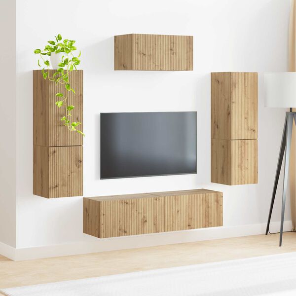 vidaXL Conjunto de mueble de TV 4 pcs Roble artesanal