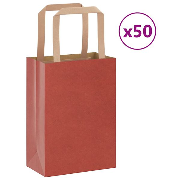 vidaXL Bolsas de papel con asas 50 uds rojo 15x8x21 cm