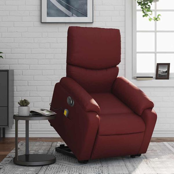 vidaXL Sill&oacute;n de masaje elevable el&eacute;ctrico cuero artificial rojo tinto