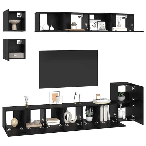 vidaXL Conjunto de mueble de TV 8 pcs Roble Negro Madera contrachapada