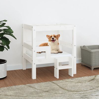 vidaXL Cama para perros madera maciza de pino blanco 55,5x53,5x60 cm