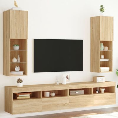 vidaXL Muebles de TV con luces LED 2 uds roble Sonoma 30,5x30x102 cm