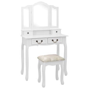 vidaXL Juego de tocador y taburete madera paulownia blanco 80x69x141cm