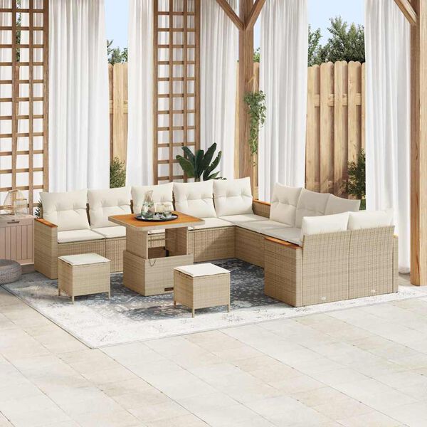 vidaXL Conjunto de sof&aacute;s de jard&iacute;n 13 pcs Beige rat&aacute;n sint&eacute;tico
