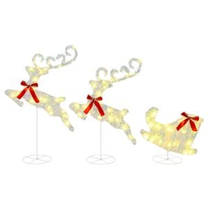 vidaXL Reno de Navidad con trineo 3 uds. 72 LED Blanco C&aacute;lido