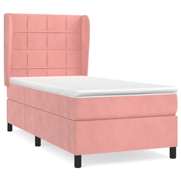 vidaXL Cama box spring con colch&oacute;n terciopelo rosa 100x200 cm