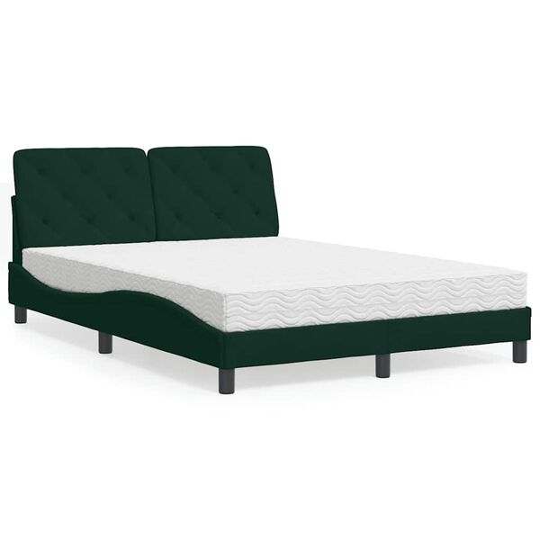 vidaXL Cama con colch&oacute;n terciopelo verde oscuro 140x190 cm