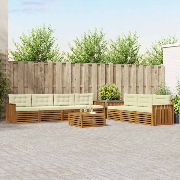 vidaXL Conjunto de sof&aacute;s de exterior con coj&iacute;n 8 pcs Natural y Crema