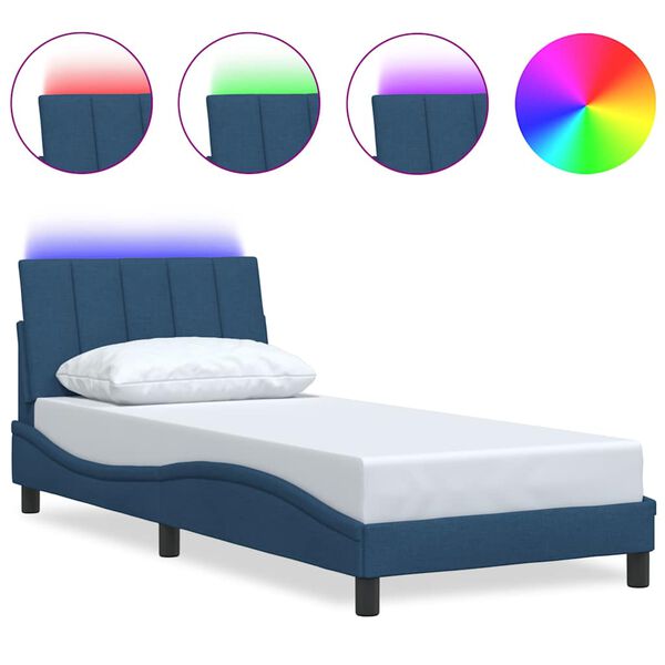 vidaXL Estructura de cama sin colch&oacute;n Hanko tela azul 90x200 cm