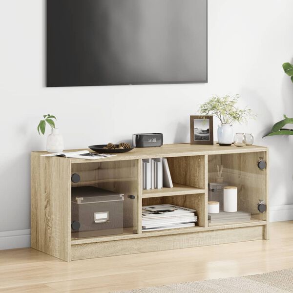 vidaXL Mueble de TV con puertas de vidrio roble Sonoma 102x37x42 cm