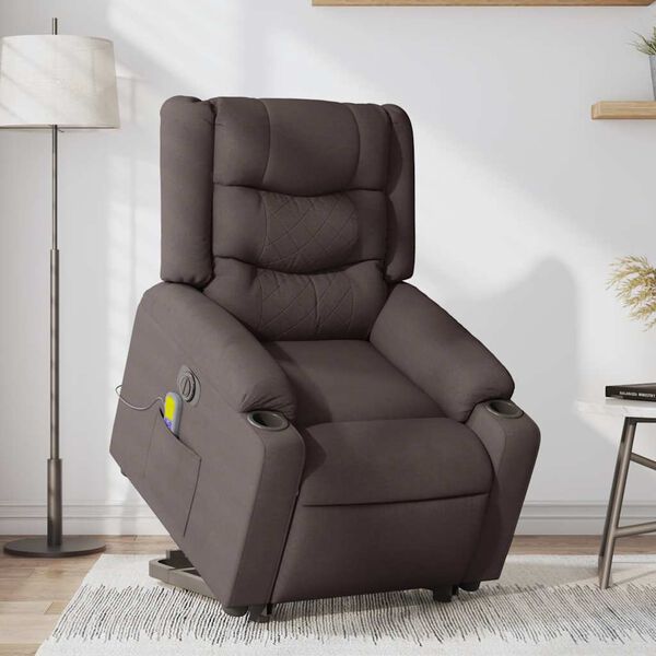 vidaXL Sill&oacute;n masaje el&eacute;ctrico reclinable elevable tela marr&oacute;n oscuro