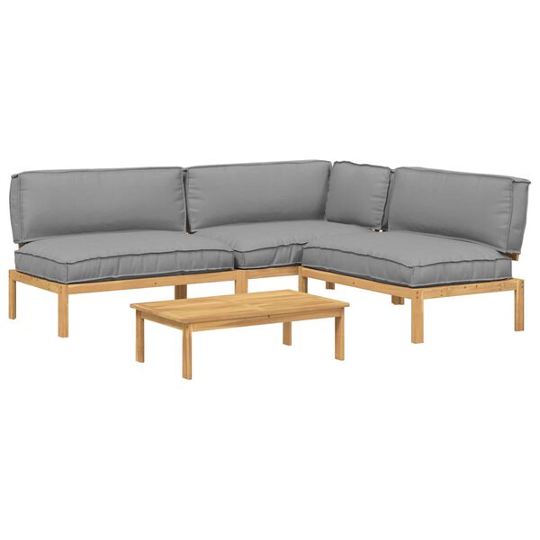 vidaXL Juego de Sof&aacute; con coj&iacute;n Liso 4 pcs Gris Madera de Acacia S&oacute;lida