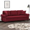 vidaXL Sof&aacute; 3 plazas almohadas y cojines terciopelo rojo tinto 180 cm