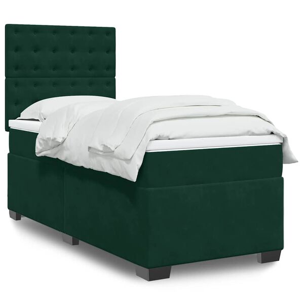 vidaXL Cama box spring con colch&oacute;n terciopelo verde oscuro 90x200 cm