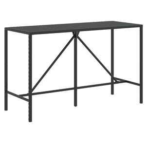 vidaXL Mesa alta bar rat&aacute;n PE y superficie vidrio negro 180x70x110 cm
