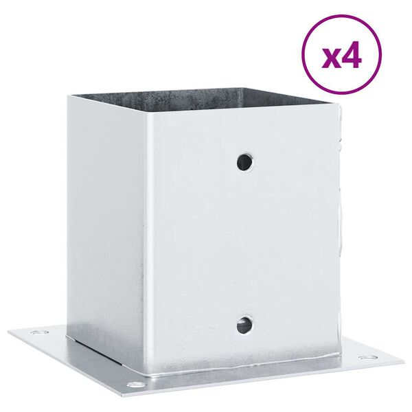 vidaXL Bases para postes cuadradas 4 uds. Plata 121x121 mm
