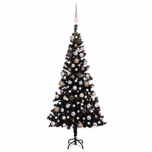 vidaXL &Aacute;rbol de Navidad preiluminado con luces y bolas negro 120 cm
