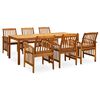 vidaXL Set comedor de jard&iacute;n 7 pzas y cojines madera maciza de acacia