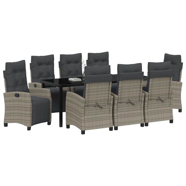 vidaXL Conjunto de Comedor de Jard&iacute;n 9 pcs Gris rat&aacute;n sint&eacute;tico
