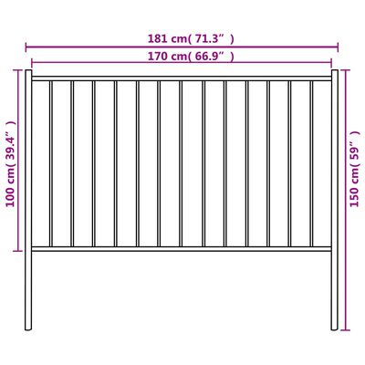 vidaXL Panel de valla y postes acero recubrimiento polvo negro 1,7x1 m