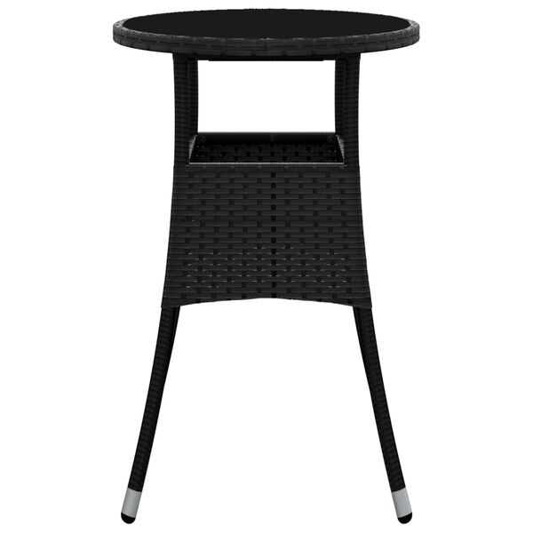 vidaXL Mesa de jardín vidrio templado ratán sintético negro Ø60x75 cm
