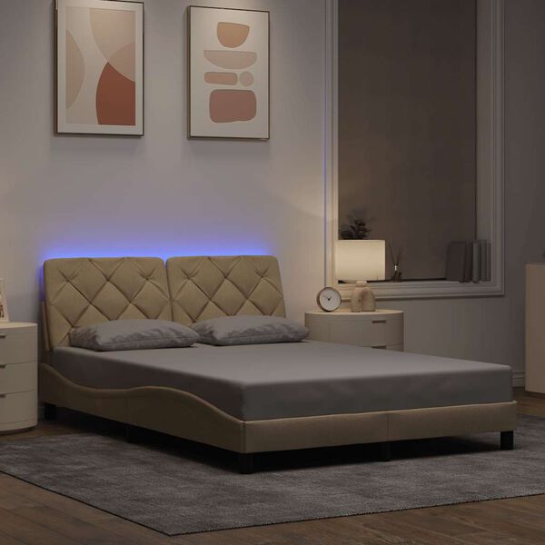 vidaXL Estructura de cama con LED sin colch&oacute;n tela crema 140x200 cm