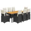 vidaXL Set de mesa y sillas de jard&iacute;n 9 pzas y cojines rat&aacute;n PE negro