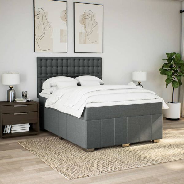 vidaXL Cama box spring con colch&oacute;n tela gris oscuro 140x200 cm