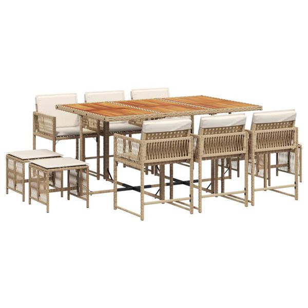 vidaXL Set comedor de jard&iacute;n 11 pzas con cojines rat&aacute;n sint&eacute;tico beige