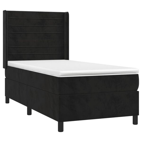 vidaXL Cama box spring colch&oacute;n y LED terciopelo negro 90x190 cm