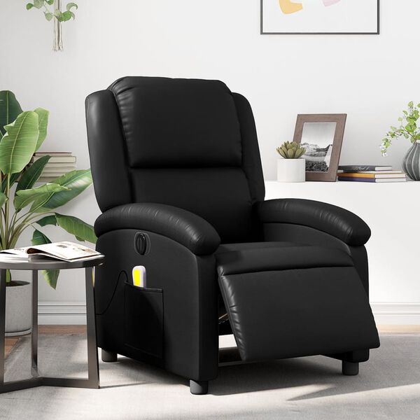 vidaXL Sillón de masaje reclinable eléctrico cuero sintético negro