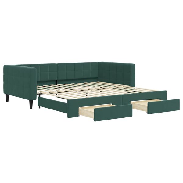 vidaXL Sofá cama nido con cajones terciopelo verde oscuro 100x200 cm