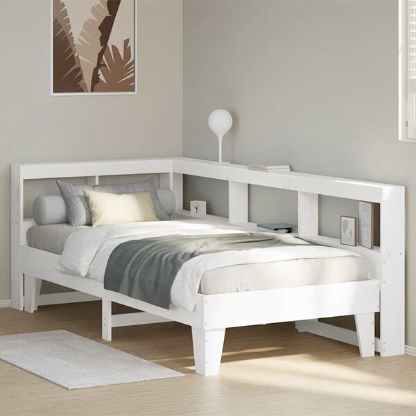 vidaXL Cama con estanter&iacute;a sin colch&oacute;n madera maciza blanco 90x200 cm
