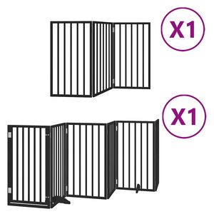 vidaXL Puerta para perros plegable 9 paneles madera &aacute;lamo negra 450 cm