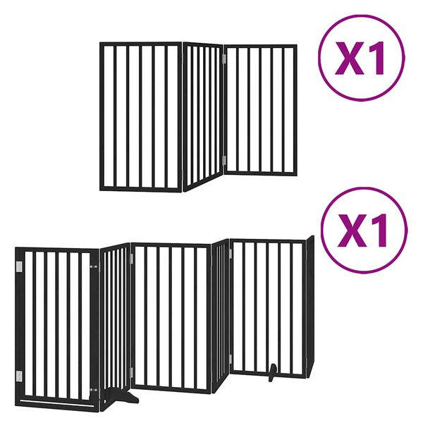 vidaXL Puerta para perros plegable 9 paneles madera &aacute;lamo negra 450 cm