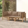 vidaXL Set de muebles de jard&iacute;n 3 piezas bamb&uacute; y cojines gris taupe