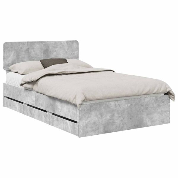 vidaXL Estructura de cama con cabecera Gris Concreto 135 x 190 cm