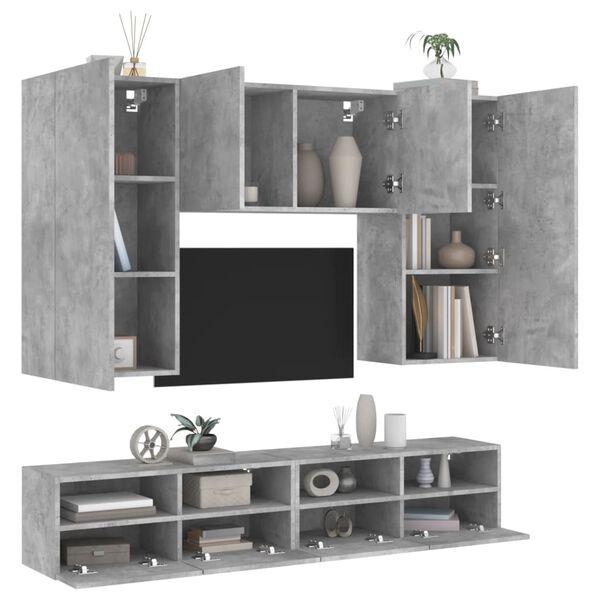 vidaXL Muebles de TV de pared 5 pzas madera ingenier&iacute;a gris hormig&oacute;n