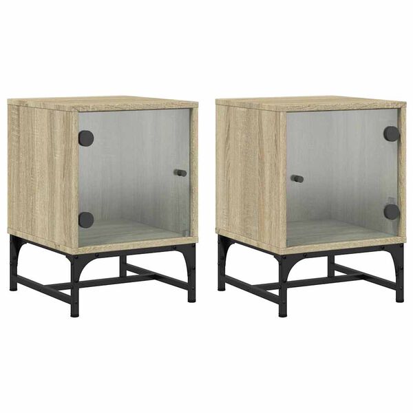 vidaXL Mesitas noche con puertas vidrio 2 uds roble Sonoma 35x37x50 cm
