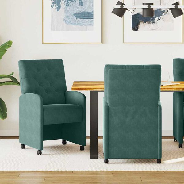 vidaXL Sillas de Comedor con Ruedas 2 pcs Verde oscuro 58 x 67 x 97 cm