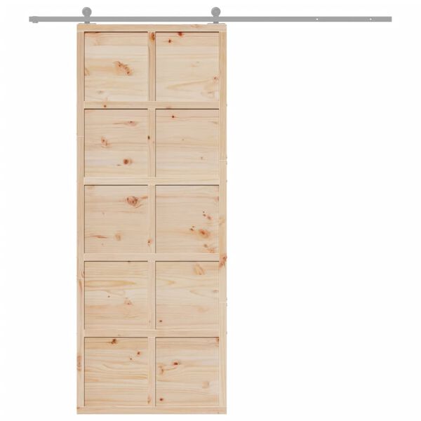 vidaXL Puerta de granero madera maciza de pino 80x208 cm