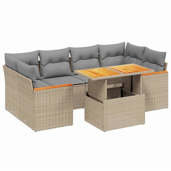 vidaXL Set sof&aacute;s de jard&iacute;n 7 piezas y cojines rat&aacute;n sint&eacute;tico beige