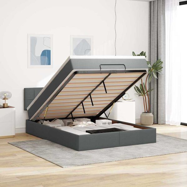 vidaXL Cama otomana con colchón y luces LED Tela negra 140x200 cm