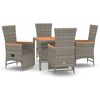 vidaXL Set comedor de jard&iacute;n 5 piezas con cojines rat&aacute;n sint&eacute;tico gris