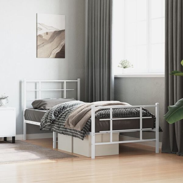vidaXL Estructura cama sin colch&oacute;n con estribo metal blanco 90x200 cm