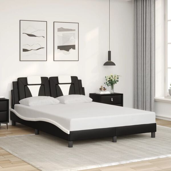 vidaXL Estructura de cama Viana sin colch&oacute;n cuero sint&eacute;tico negro blanco 120x200cm
