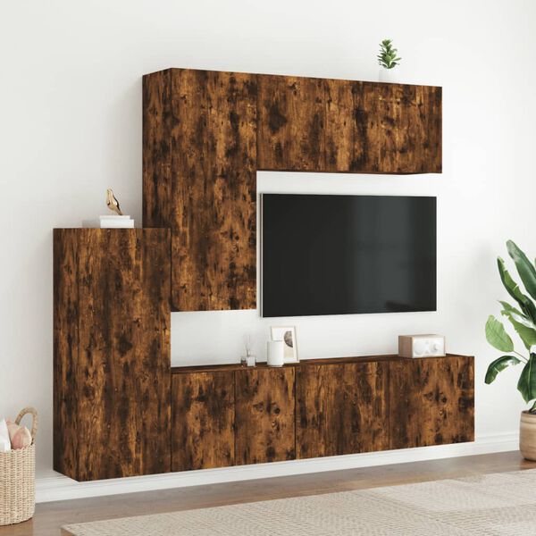 vidaXL Muebles de TV de pared 5 pzas madera ingenier&iacute;a roble ahumado