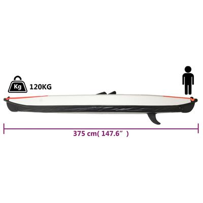 vidaXL Kayak inflable poliéster rojo 375x72x31 cm