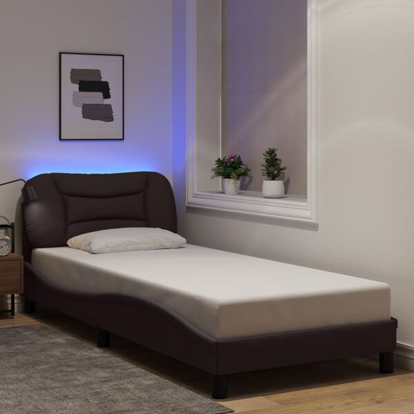 vidaXL Estructura de cama con LED sin colch&oacute;n Hvar marr&oacute;n oscuro 80x200 cm